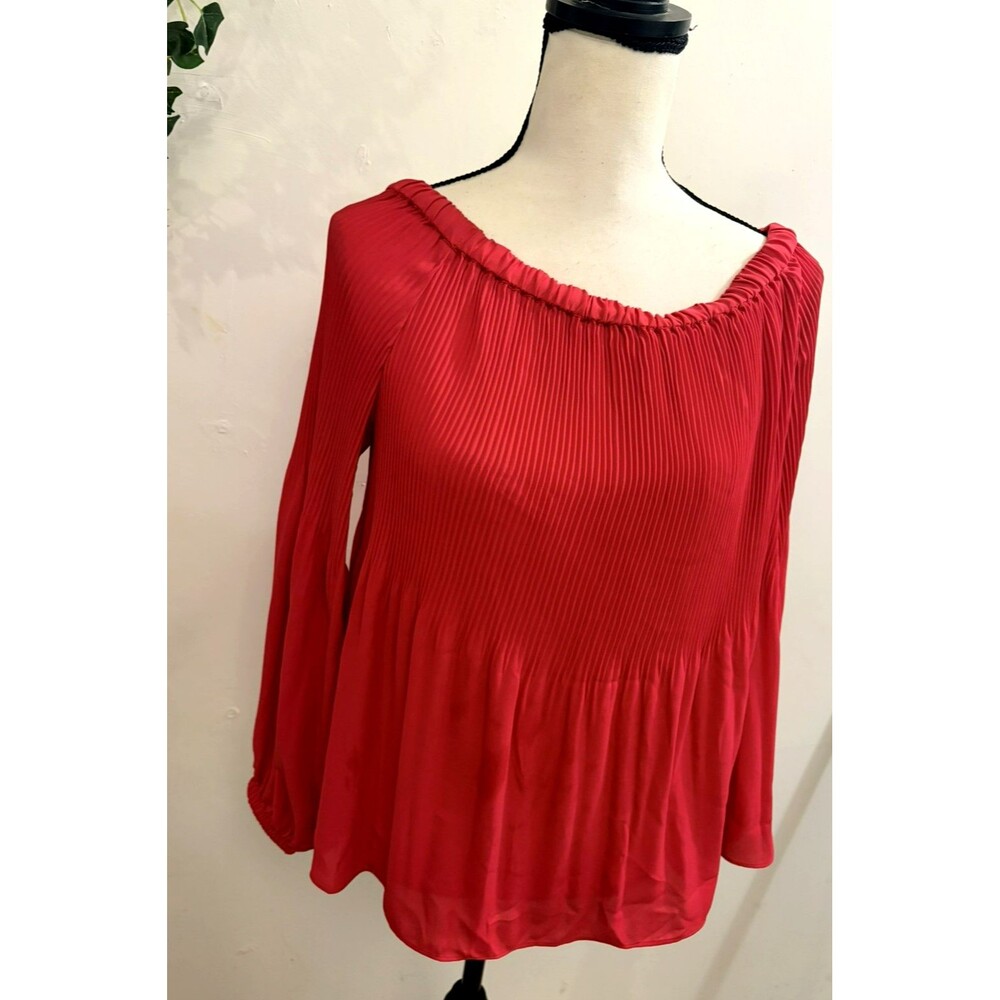 Michael Michael Kors Blouse M Pink Pleated Off-Shoulder Chiffon Balloon Sleeves